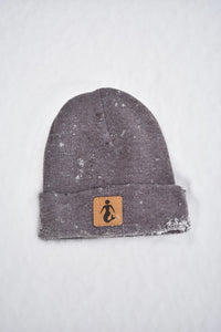 Heather Brown Leather Patch Beanie