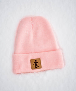 Pink Leather Patch Beanie