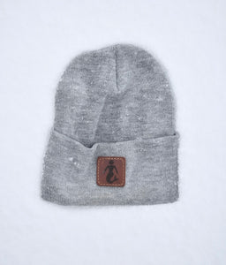 Gray Leather Patch Beanie
