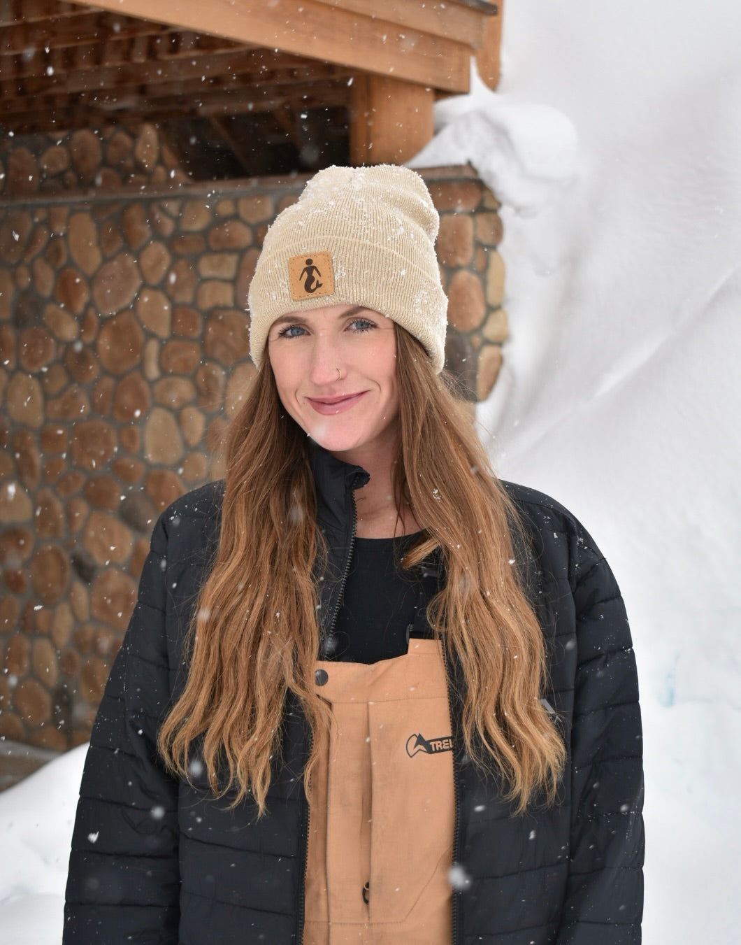 Tan Leather Patch Beanie