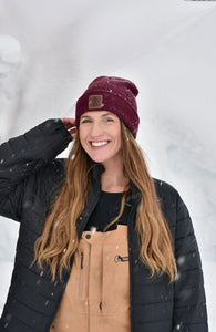 Maroon Leather Patch Beanie