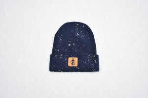 Midnight Blue Leather Patch Beanie